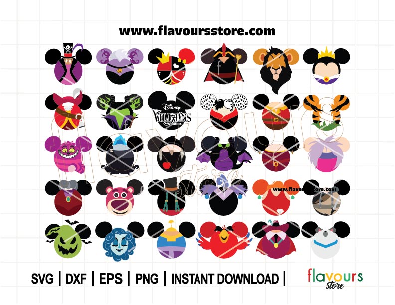 All Disney Villains Ears Bundle SVG, Maleficent, Hades, Cruella, Ursula Ears Cut Files for Cricut, Perfect for