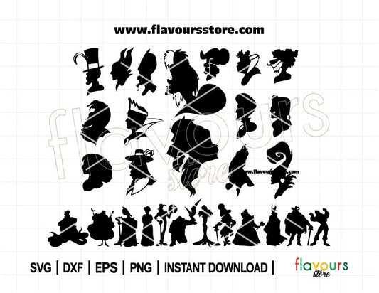 Villains Silhouette SVG Bundle, Evil, Villains Clipart Svg, Cruella Svg, Ursula Svg, Villain Svg, Maleficent, Gaston, Cut File For Cricut