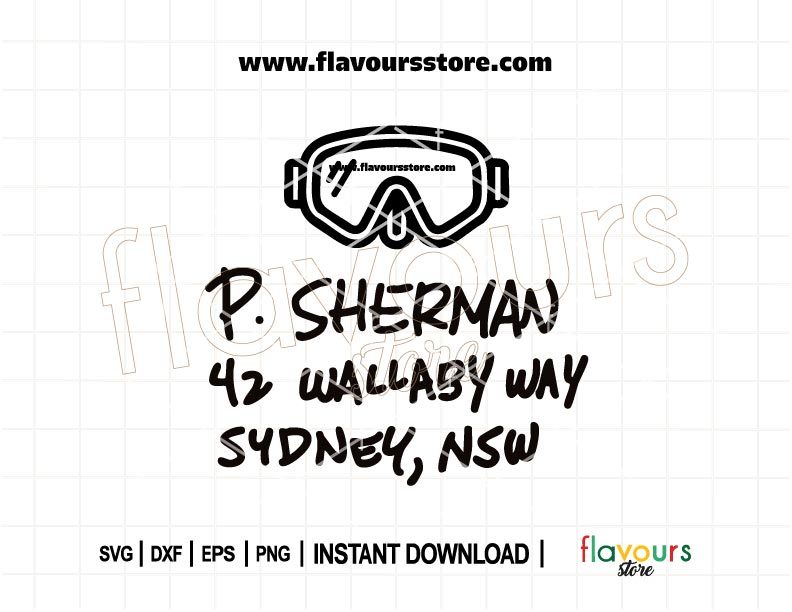 Funny Finding Nemo-inspired SVG with “P. Sherman 42 Wallaby Way” quote for Cricut and Silhouette t-shirt and mug designs.