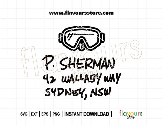 Funny Finding Nemo-inspired SVG with “P. Sherman 42 Wallaby Way” quote for Cricut and Silhouette t-shirt and mug designs.
