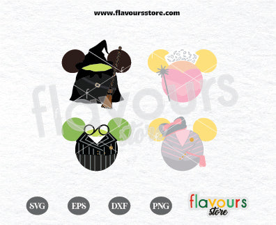 Wicked Characters Ears Bundle SVG Cut File - Glinda - Elphaba - Mouse Ears - Mickey Head Cricut 