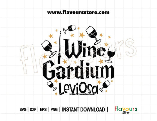 Wine Gardium Leviosa SVG design featuring Hermione Granger’s quote, perfect for Cricut and Silhouette. Ideal for personalized wine glasses, tote bags, and magical crafts.