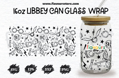 Wizard Pattern Inspired LIBBEY 16oz can SVG 16oz, Wizard Glass Can Wrap Svg, Wizardry School Svg, Wizard Train Station Svg