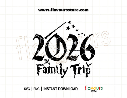 Wizard Wand 2026 Family Trip SVG for matching magical vacation shirts and Cricut crafts