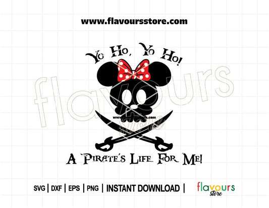 Pirate Minnie Mouse Ears SVG cut file with “Yo Ho Yo Ho A Pirate’s Life For Me” – perfect for Cricut Disney cruise shirts, party crafts, and gifts