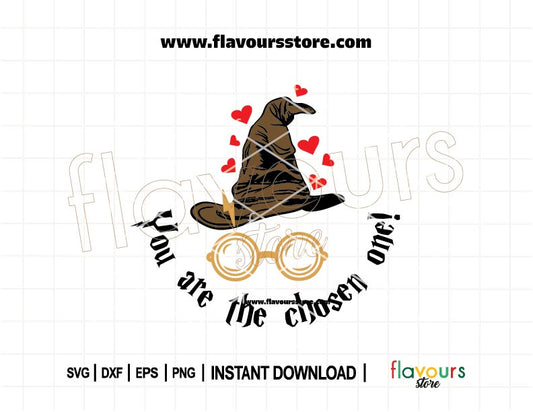 You Are the Chosen One” Sorting Hat SVG in magical font for Cricut crafts, inspired by Harry Potter for fans and DIY creators