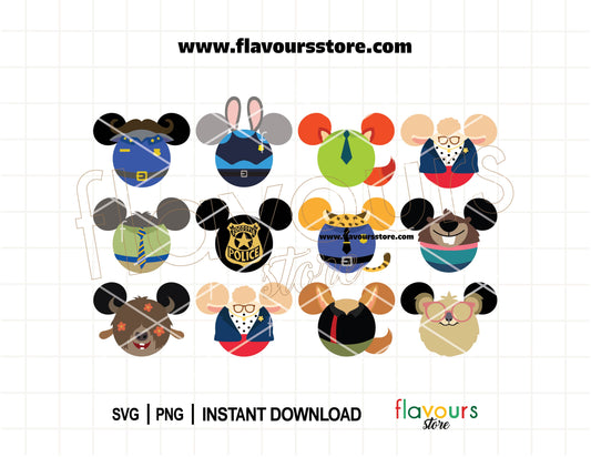 Zootopia mouse ears SVG bundle featuring Judy Hopps and Nick Wilde inspired designs for Cricut and Silhouette