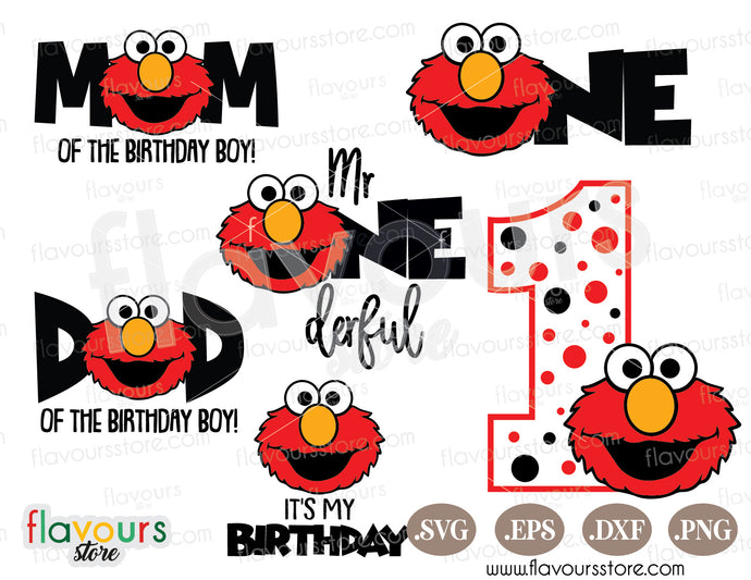 Elmo Birthday Boy 1st Birthday Bundle, Sesame Street Birthday SVG Cut File
