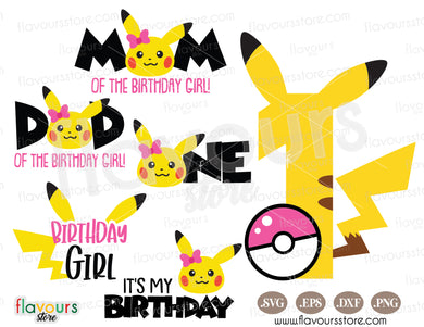 One Birthday Girl Pikachu, Pokemon SVG