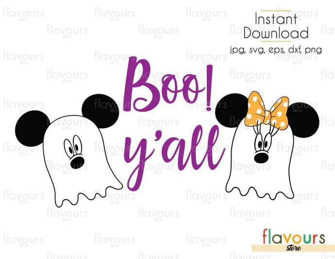 Boo! Y'all Minnie And Mickey Ghost - Cuttable Design Files (Svg, Eps, Dxf, Png, Jpg) For Silhouette and Cricut - FlavoursStore