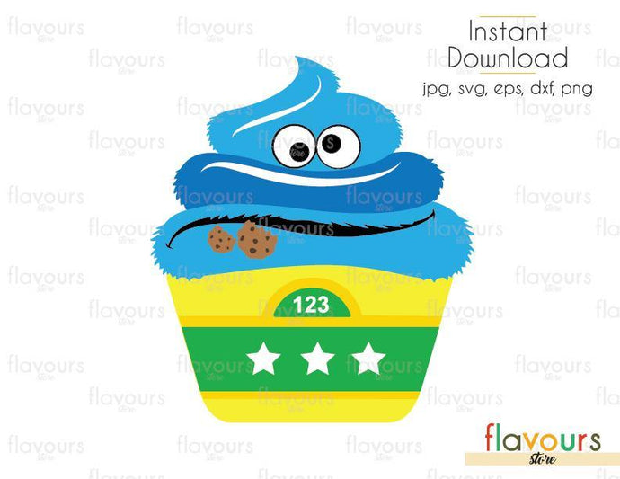 Cookie Monster Cupcake - Sesame Street - Cuttable Design Files (Svg, Eps, Dxf, Png, Jpg) For Silhouette and Cricut - FlavoursStore