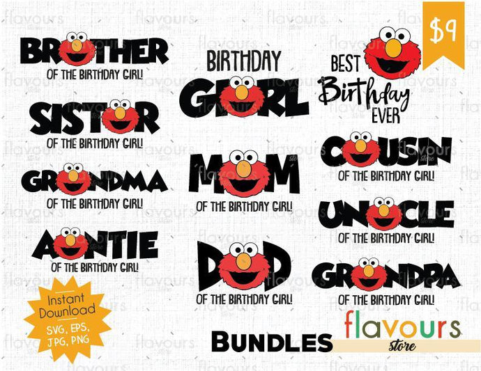 Elmo Birthday Girl Bundle - Sesame Street - Cuttable Design Files (SVG, EPS, JPG, PNG) For Silhouette and Cricut - FlavoursStore