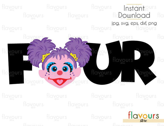 Four - Abby - Sesame Street - Cuttable Design Files (Svg, Eps, Dxf, Png, Jpg) For Silhouette and Cricut - FlavoursStore