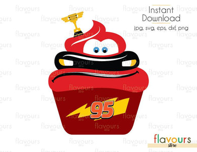 Lightning Mcqueen Cupcake - Cars - Cuttable Design Files (Svg, Eps, Dxf, Png, Jpg) For Silhouette and Cricut - FlavoursStore