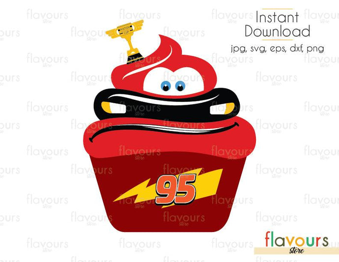 Lightning Mcqueen Cupcake - Cars - Cuttable Design Files (Svg, Eps, Dxf, Png, Jpg) For Silhouette and Cricut - FlavoursStore