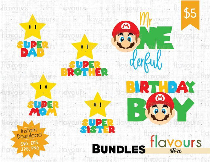 Mario Bros Birthday - Birthday Bundle - Cuttable Design Files (SVG, EPS, JPG, PNG) For Silhouette and Cricut - FlavoursStore