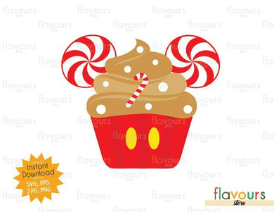 Mickey Peppermint Ears Cupcake - Cuttable Design Files (Svg, Eps, Png, Jpg) For Silhouette and Cricut - FlavoursStore