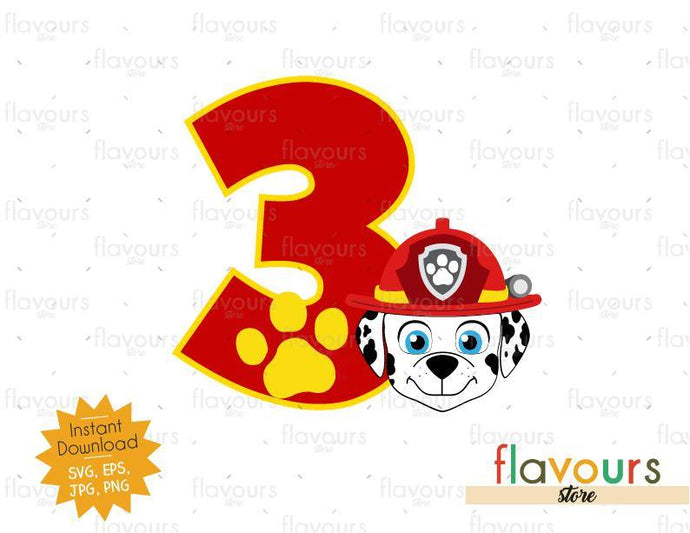 Number 3 - Marshall - Paw Patrol - Instant Download - SVG FILES - FlavoursStore