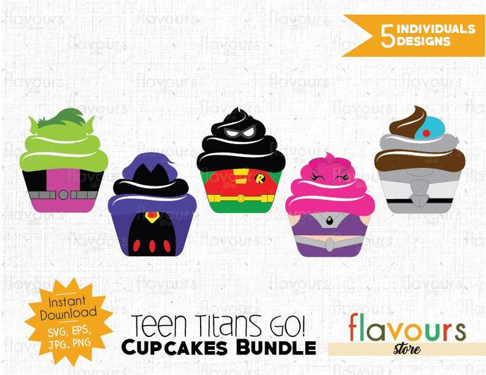 Teen Titans Go Cupcakes Bundle - Cuttable Design Files (SVG, EPS, JPG, PNG) For Silhouette and Cricut - FlavoursStore
