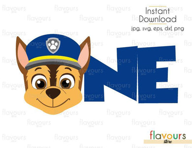 One Birthday - Chase - Paw Patrol - Cuttable Design Files (Svg, Eps, Dxf, Png, Jpg) For Silhouette and Cricut - FlavoursStore
