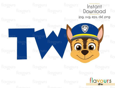Two Birthday - Chase - Paw Patrol - Cuttable Design Files (Svg, Eps, Dxf, Png, Jpg) For Silhouette and Cricut - FlavoursStore