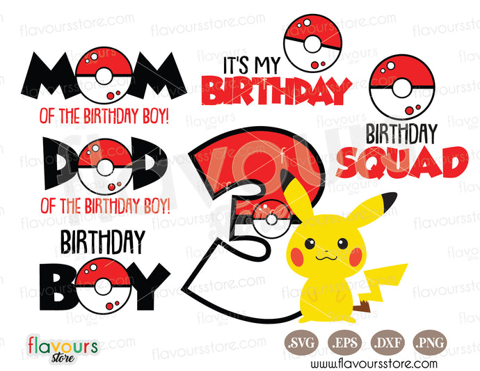 Three Birthday Pikachu, Pokemon SVG