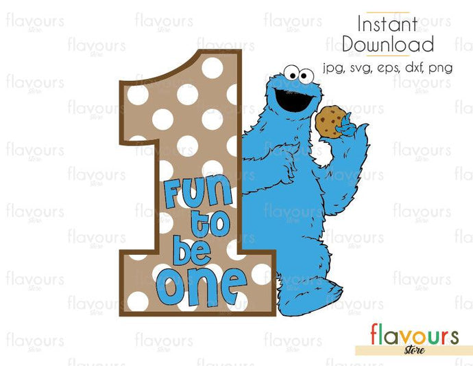 Fun To Be One - Cookie Monster - Sesame Street - Cuttable Design Files (Svg, Eps, Dxf, Png, Jpg) For Silhouette and Cricut - FlavoursStore