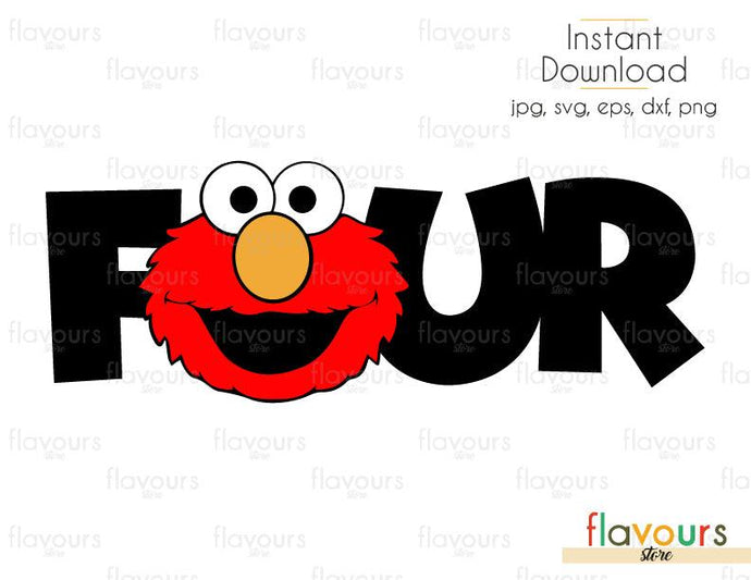 Four - Elmo - Sesame Street - Cuttable Design Files (Svg, Eps, Dxf, Png, Jpg) For Silhouette and Cricut - FlavoursStore