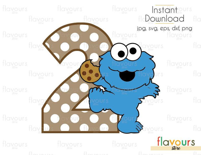 Two - Baby Cookie Monster - Sesame Street - Cuttable Design Files (Svg, Eps, Dxf, Png, Jpg) For Silhouette and Cricut - FlavoursStore
