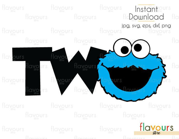Two - Cookie Monster - Sesame Street - Cuttable Design Files (Svg, Eps, Dxf, Png, Jpg) For Silhouette and Cricut - FlavoursStore