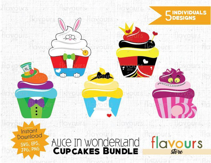 Alice In Wonderland Cupcakes Bundle - SVG Cut File - FlavoursStore