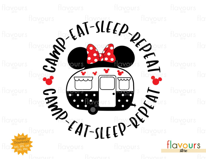 Camp Eat Sleep Repeat, Minnie Ears - SVG Cut File - FlavoursStore