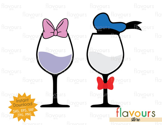 Donald and Daisy Wine Glasses- SVG Cut File - FlavoursStore