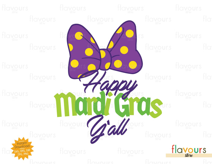 Happy Mardi Gras Y'all - Minnie Bow - SVG Cut File - FlavoursStore