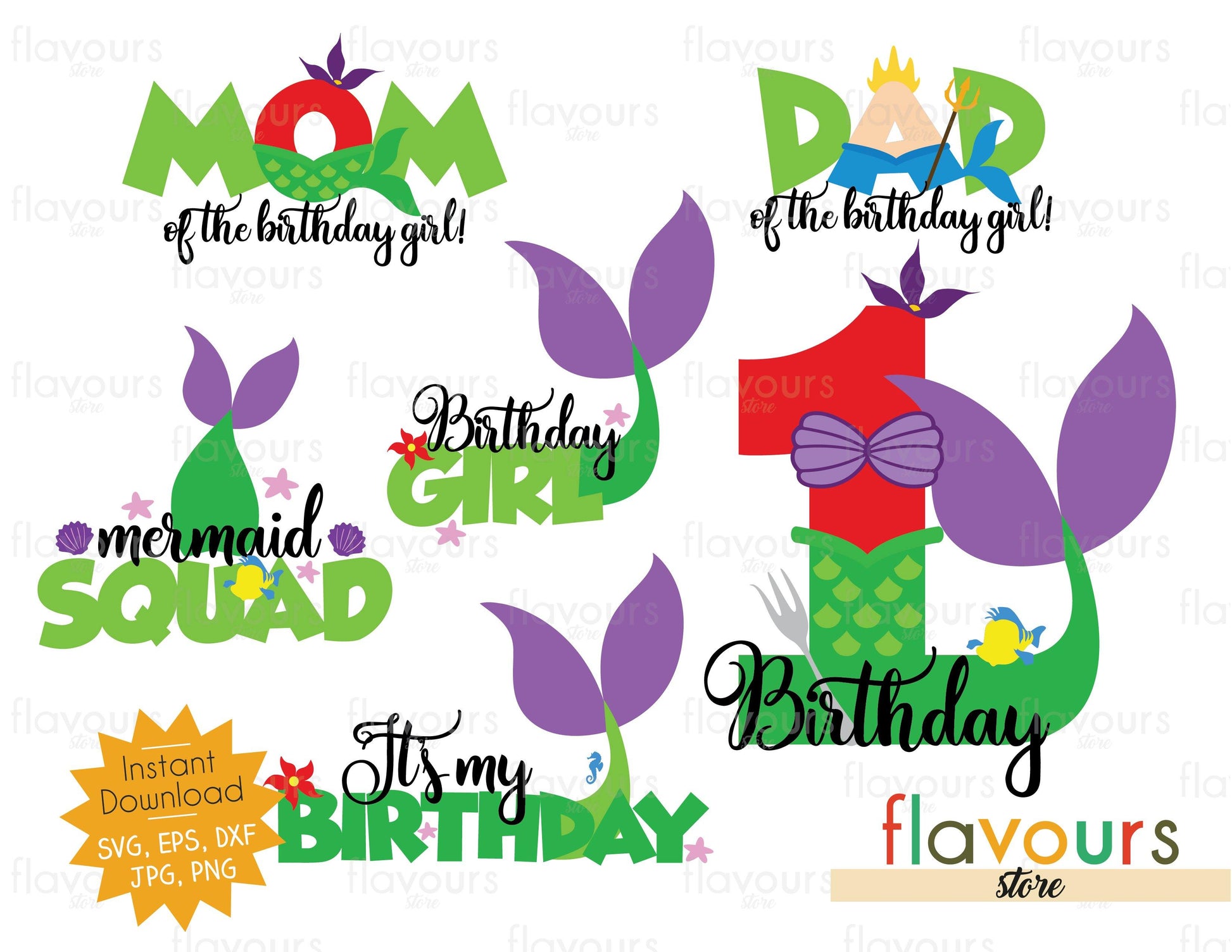 Mermaid 1st Birthday Bundle - SVG Cut File - FlavoursStore