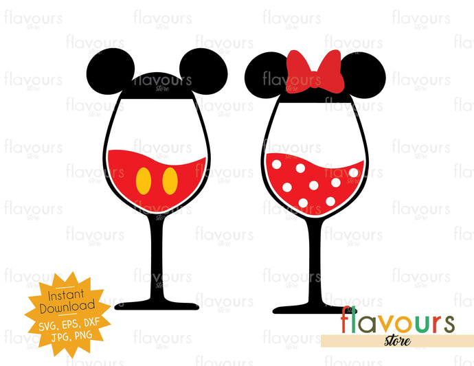 Mickey and Minnie Wine Glasses- SVG Cut File - FlavoursStore