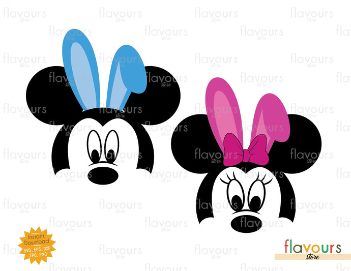 Mickey and Minnie Face Bunny Ears - SVG Cut File - FlavoursStore