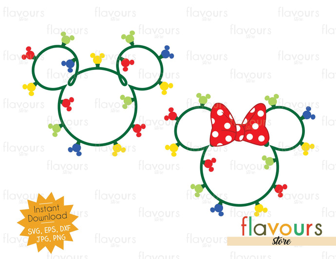 Mickey and Minnie Christmas Lights Ears - SVG Cut File - FlavoursStore