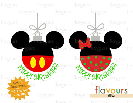 Mickey and Minnie Merry Christmas Ornaments - SVG Cut File - FlavoursStore