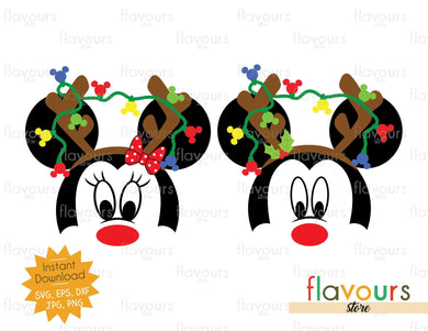Mickey And Minnie Reindeer Christmas Lights - SVG Cut File - FlavoursStore