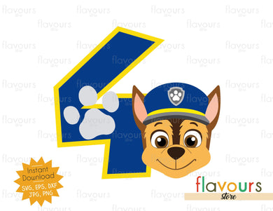 Number 4 - Chase - Paw Patrol - Instant Download - SVG FILES - FlavoursStore